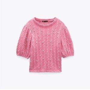 Zara | Pearl Drop Pink Cable Knit Sweater